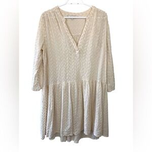 Part Two Summer Dress, 3/4 Sleeves, Drop Waist, Cream Colour, Stretch